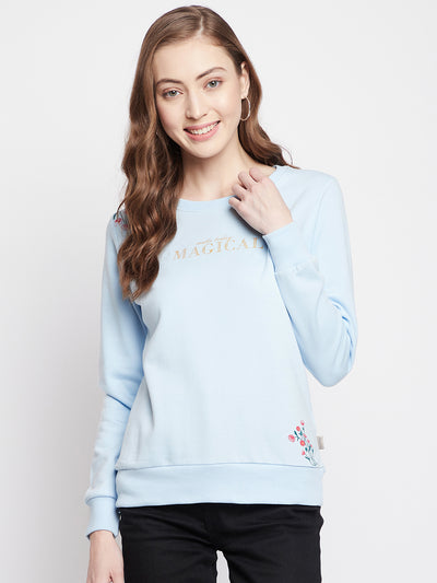 Blue Printed Round Neck Sweatshirt - Women Sweatshirts