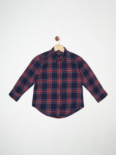 Navy Blue Checked Casual Shirt - Girls Shirts