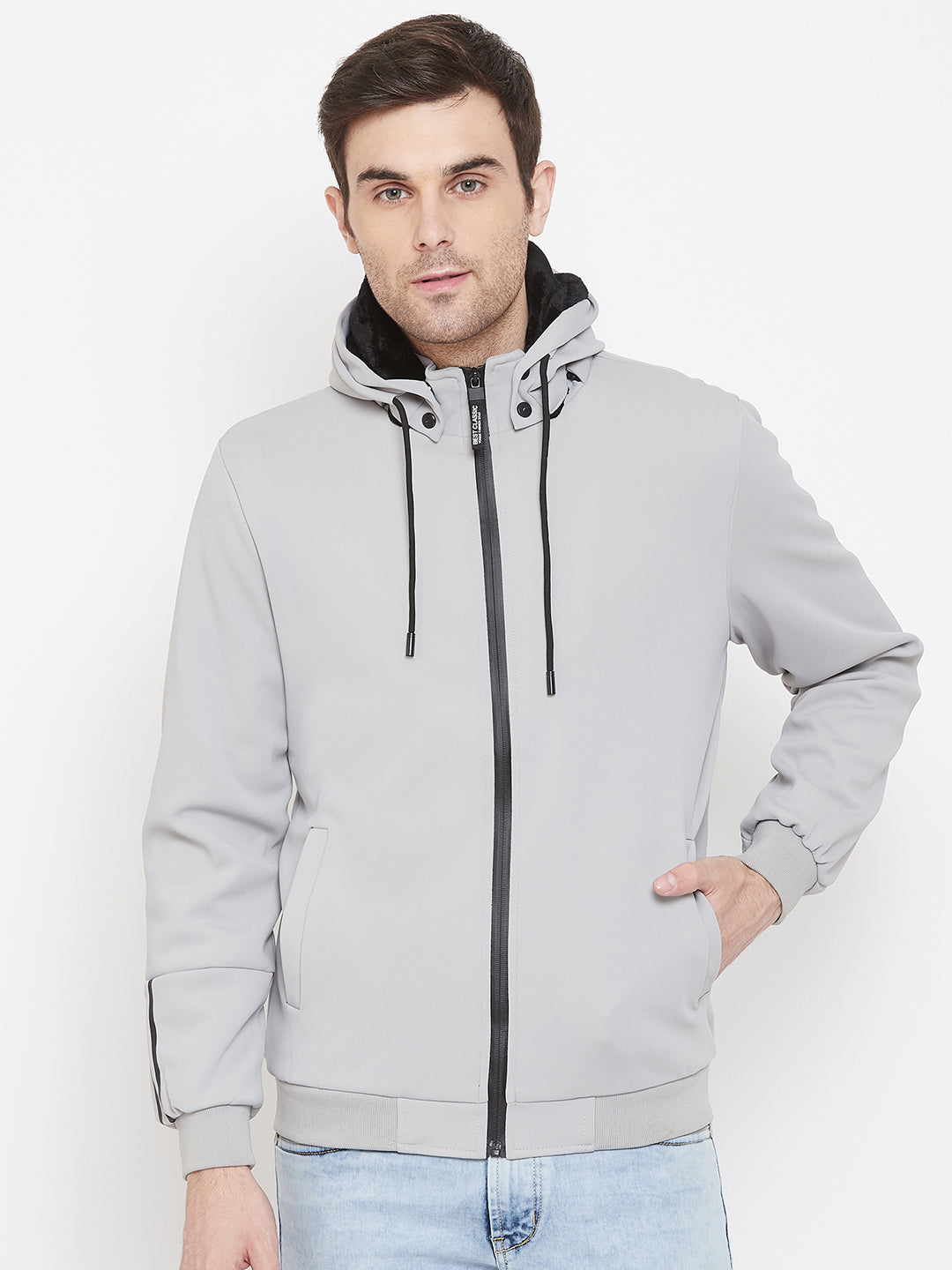 Grey Solid Hooded Jackets-Mens Jacket-Crimsoune Club