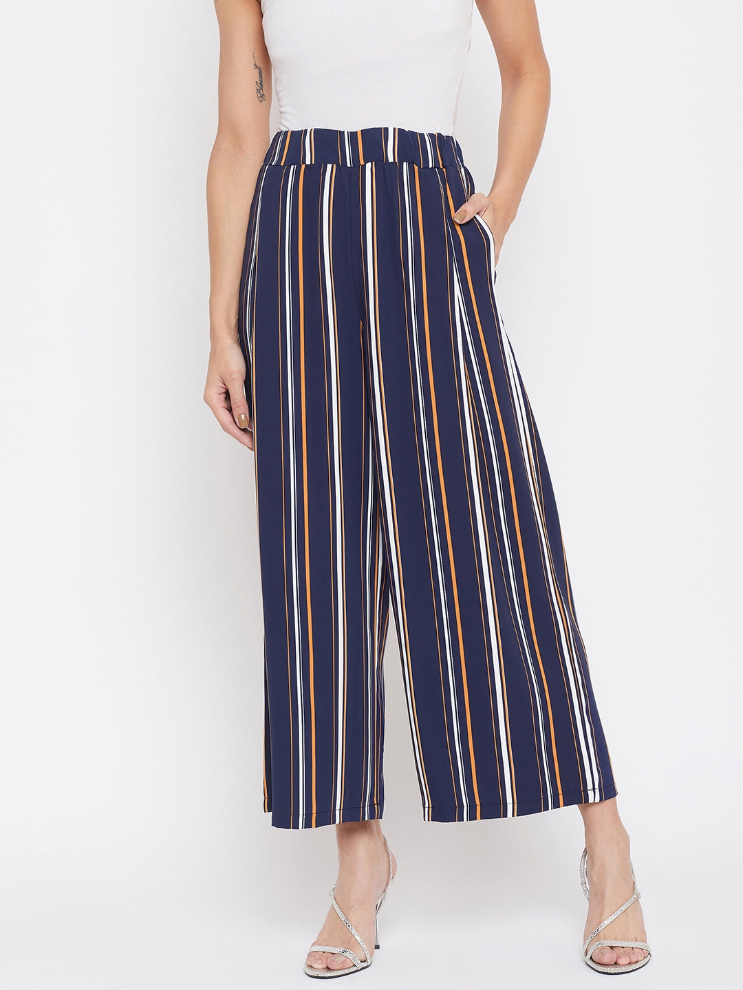 Striped Flared Parallel Trousers - Women Trousers