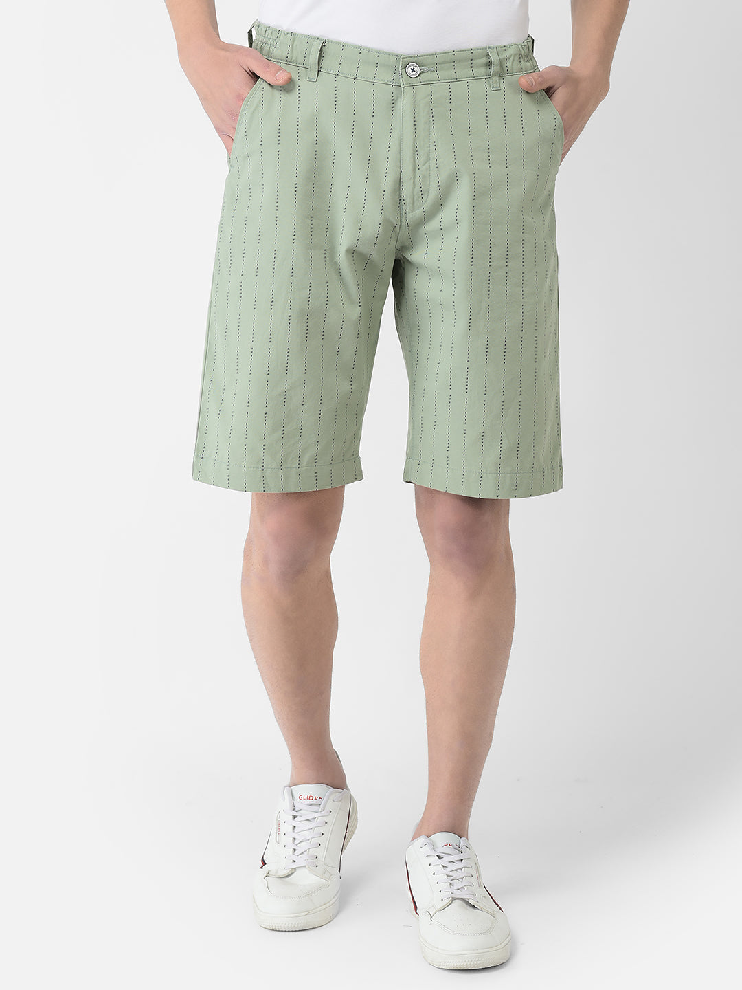  Light Green Striped Chino Shorts