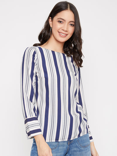 Navy Blue Striped Top - Women Tops