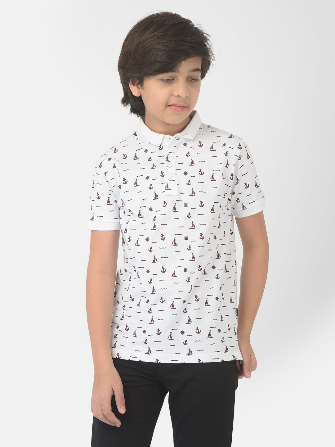 White Printed Polo T-shirt - Boys T-Shirts