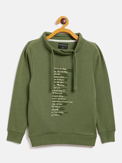 Green Printed Turtle Neck Sweatshirt - Girls Sweatshirts