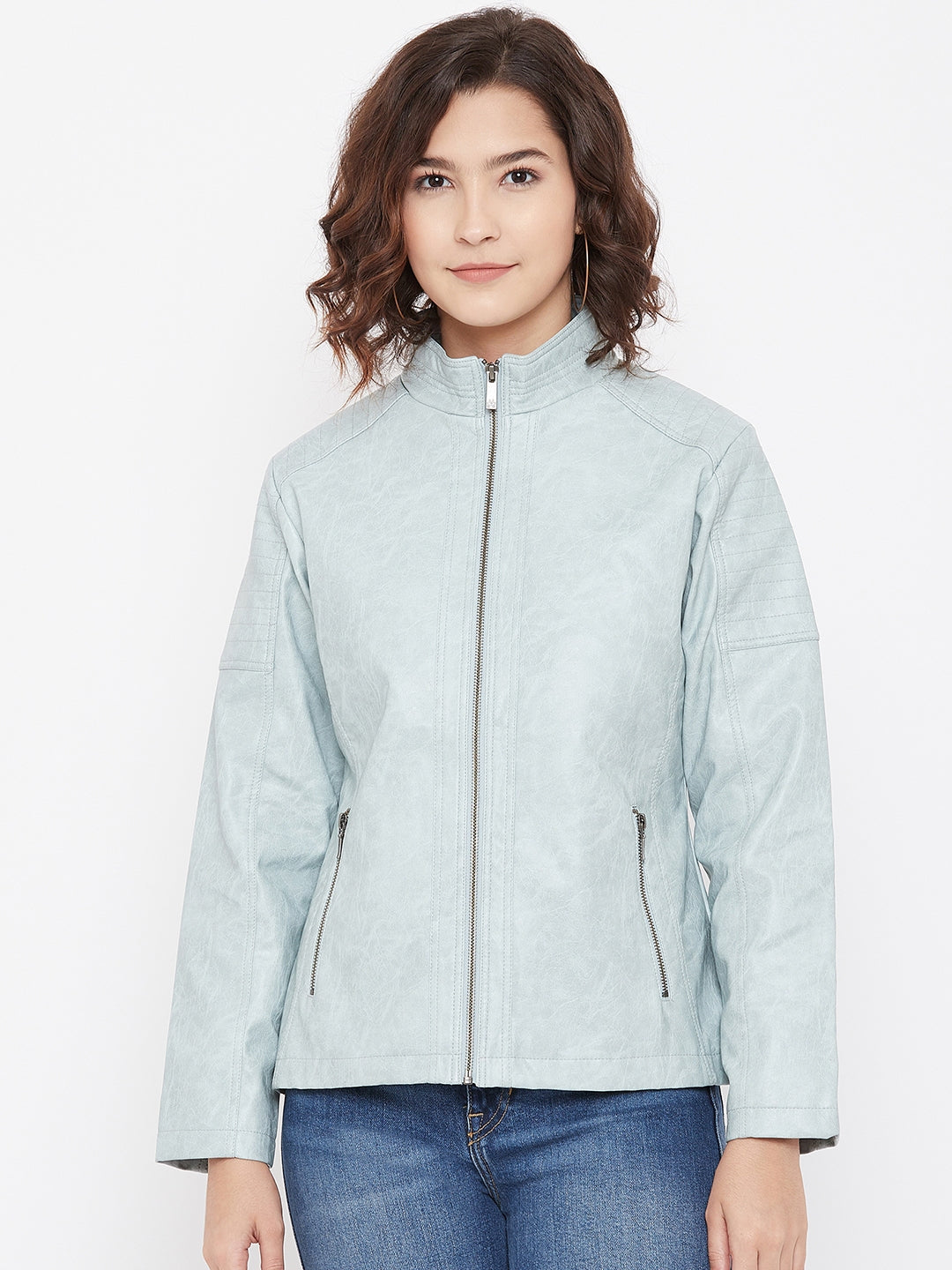 Mint Green Leather Jacket - Women Jackets