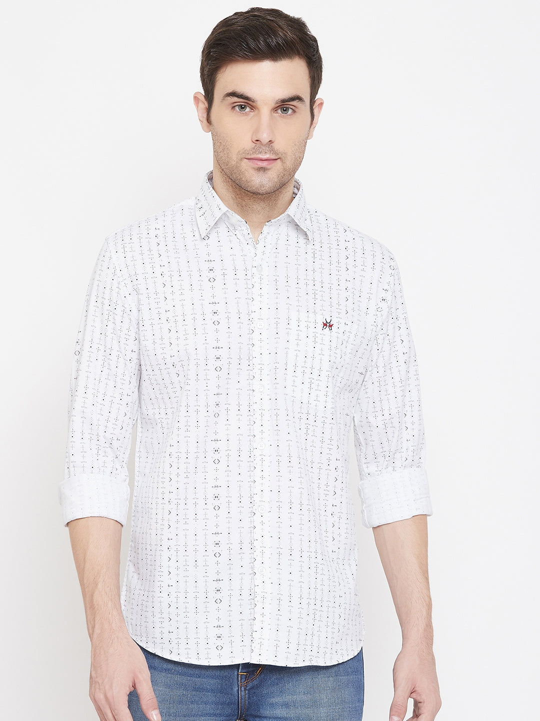 White Printed Slim Fit shirt - Men Shirts