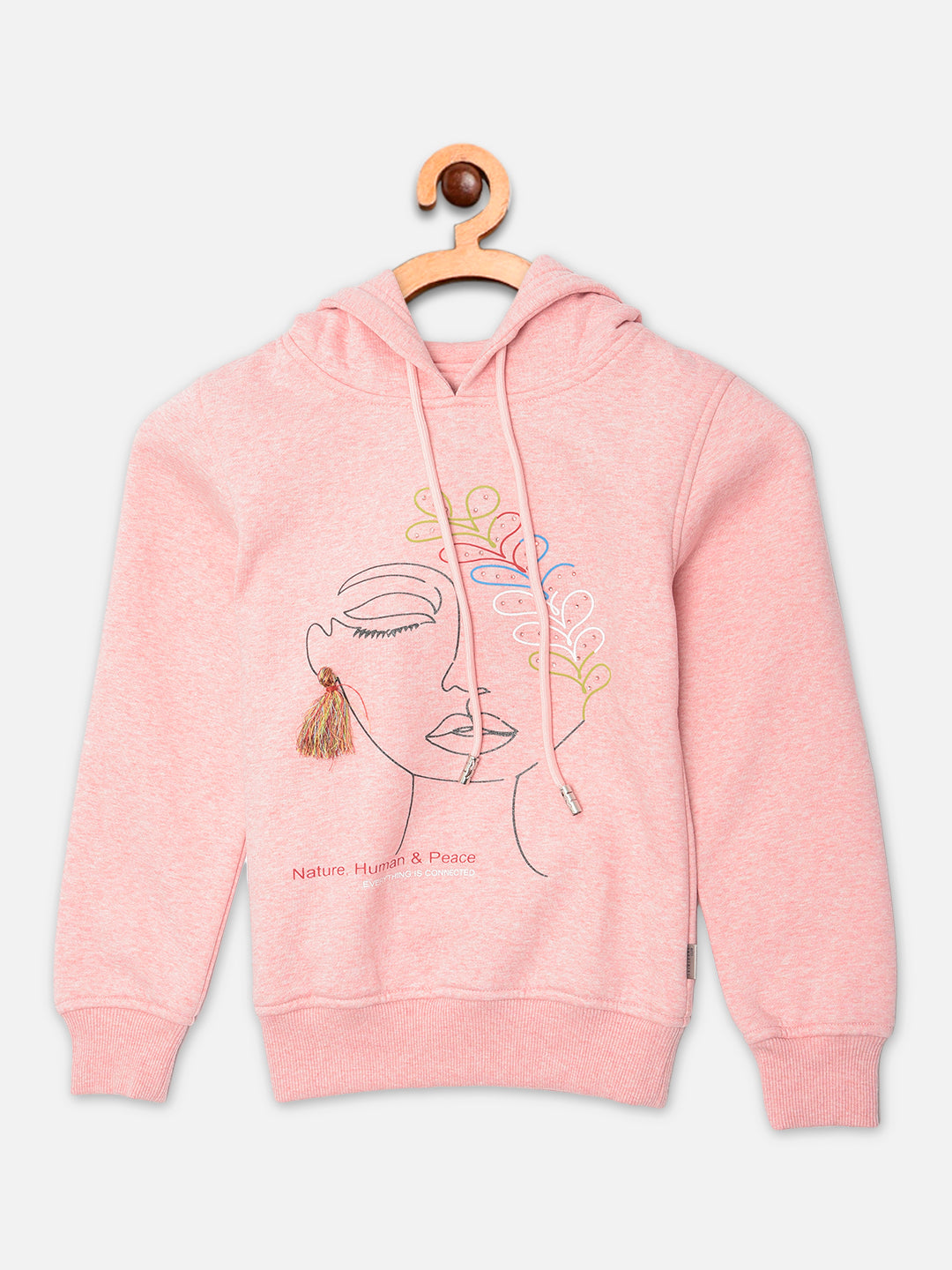 Girls Pink Printed Hooded Sweatshirt - Girls Sweatshirts