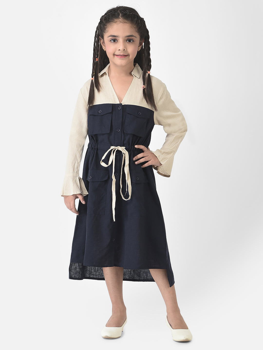  Navy Blue Dress with Patch Pocket Detailing 