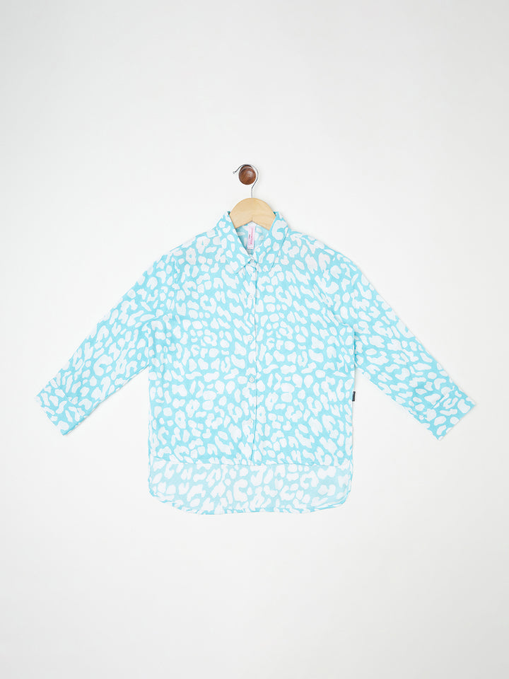 Blue Printed Casual Shirt - Girls Shirts
