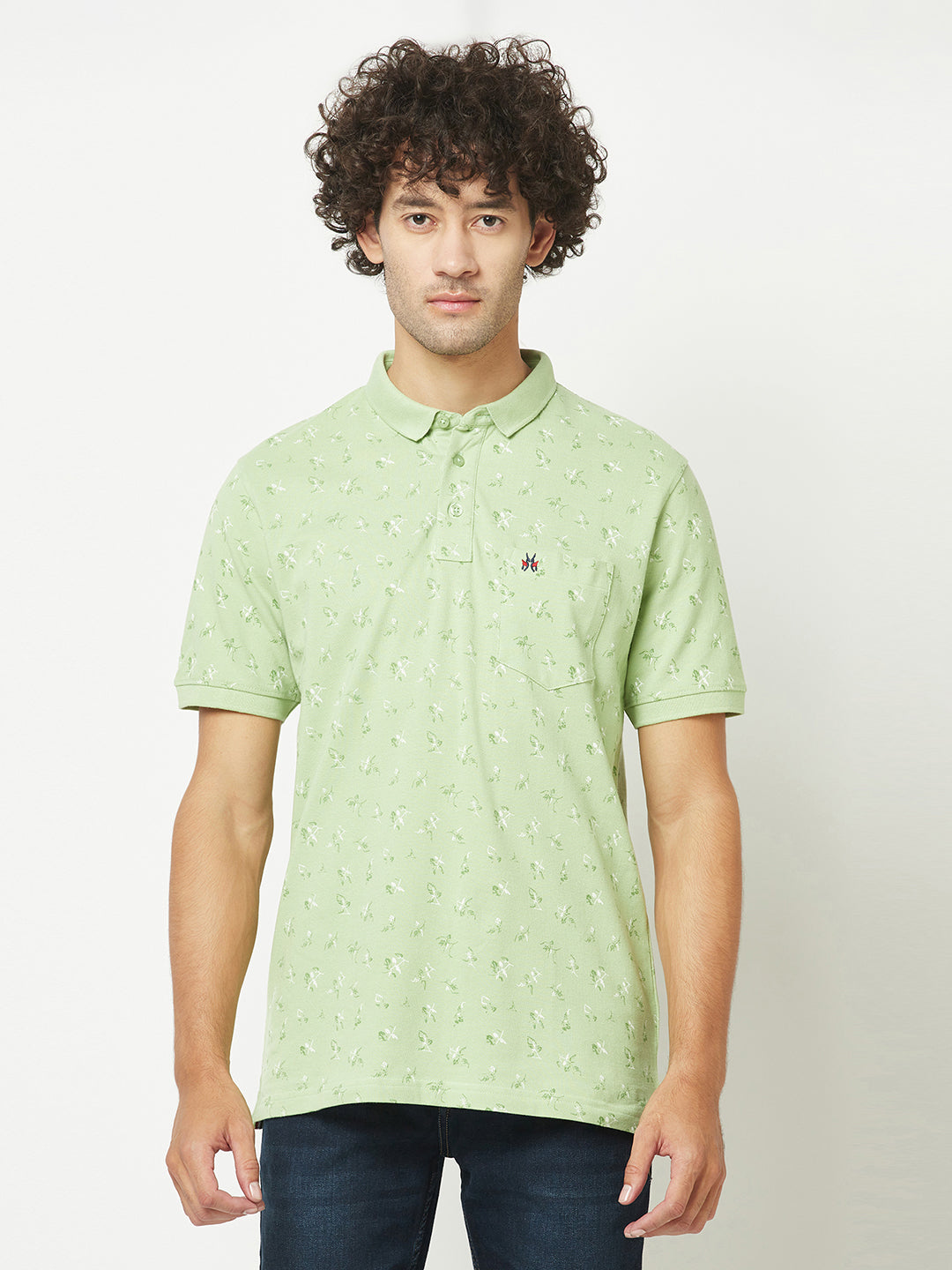  Light Green Floral Polo T-Shirt
