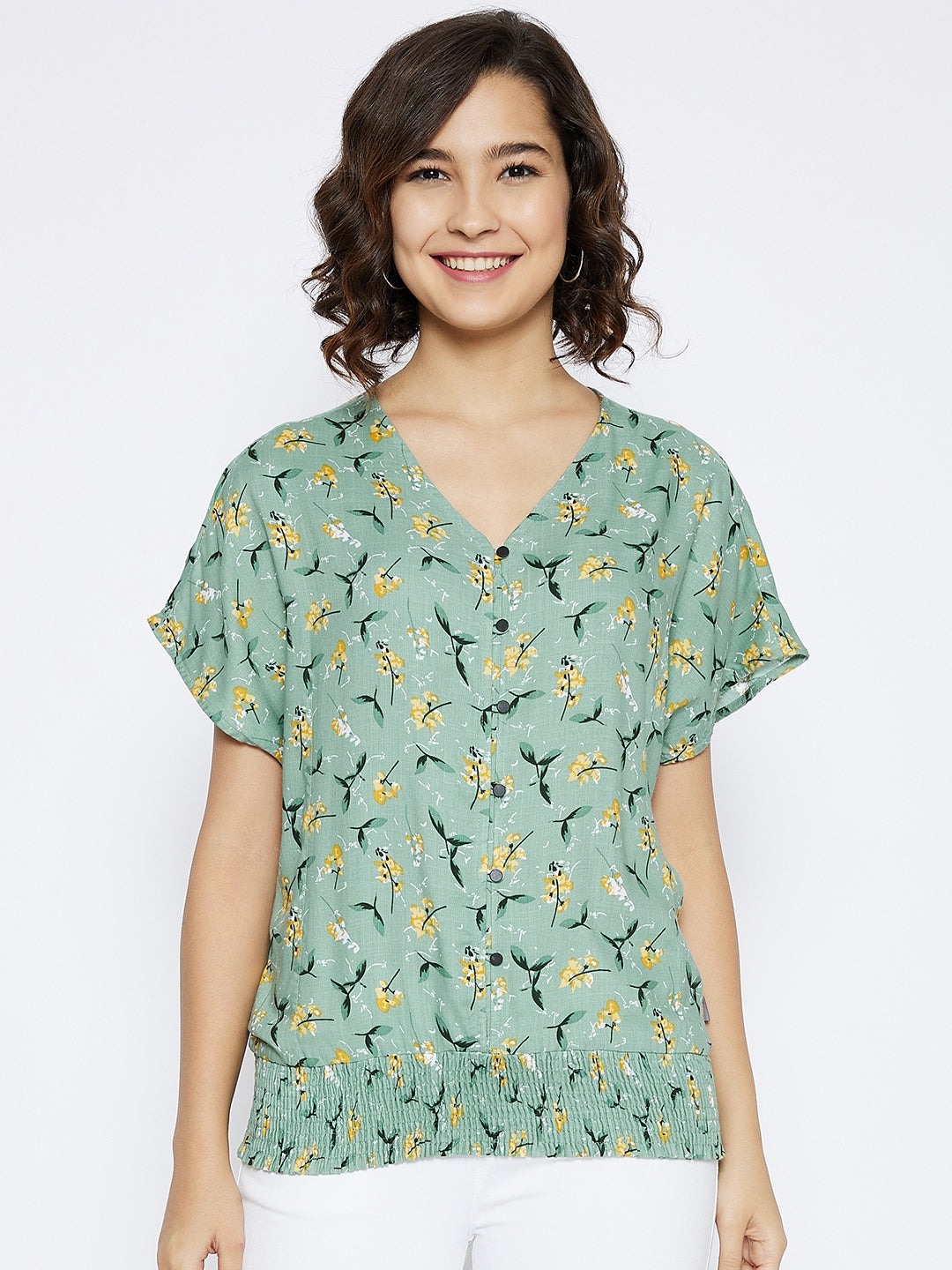 Green Floral Printed Top - Women Tops