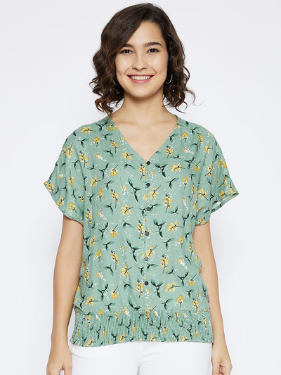 Green Floral Printed Top - Women Tops
