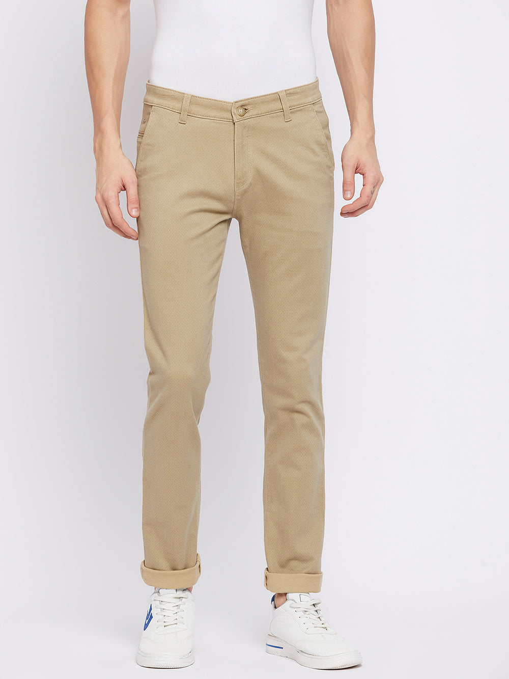 Beige Printed Trousers - Men Trousers