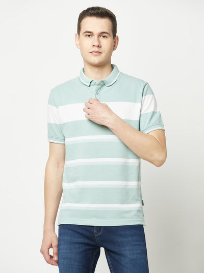  Fern Green Striped Polo T-Shirt
