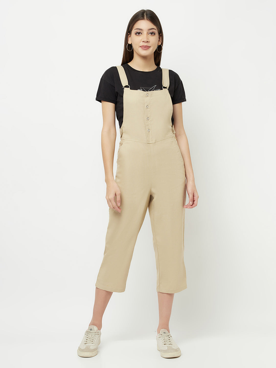 Beige Linen Dungarees - Women Dungarees