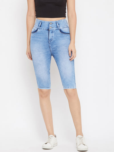 Blue Slim fit Denim Capris - Women Shorts