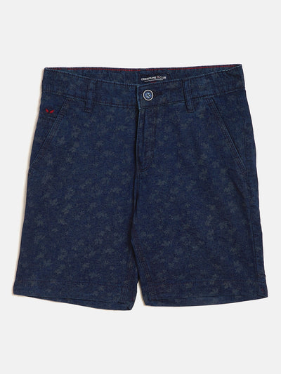 Navy Blue Printed Slim Fit Shorts - Boys Shorts