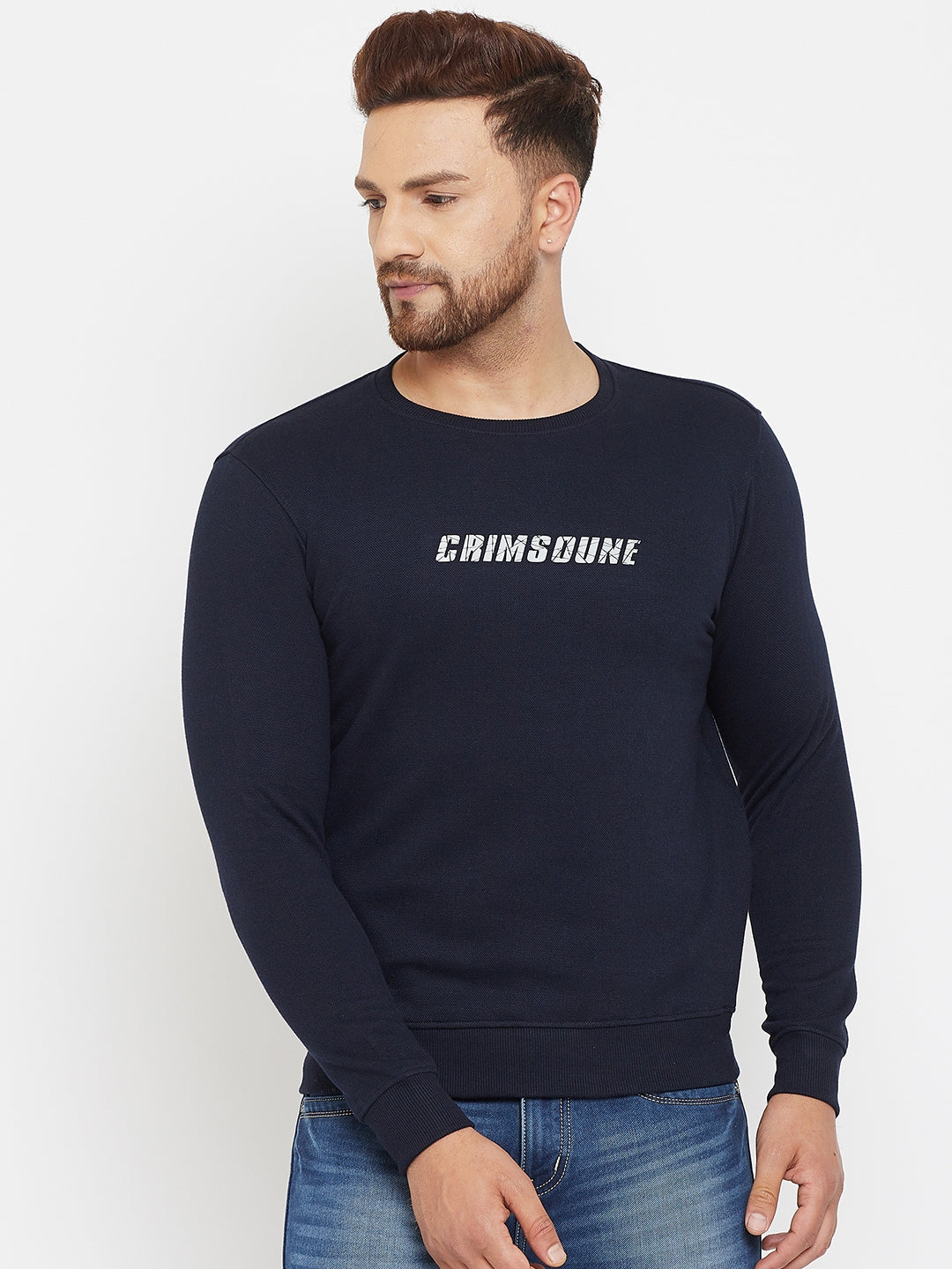 Navy Blue Printed Sweatshirt - Men Sweatshirts