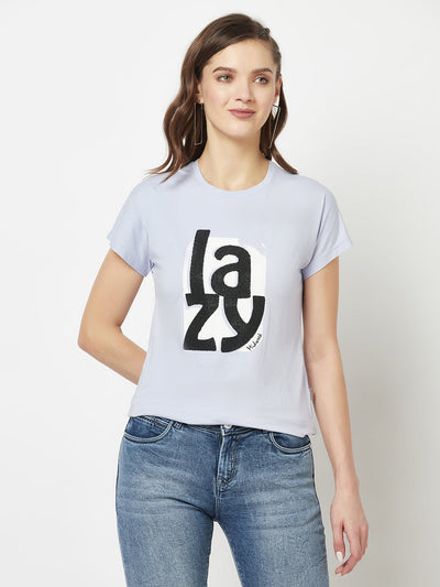  Lilac Cinched Typography T-Shirt