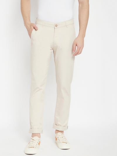 Cream Slim Fit Trousers - Men Trousers