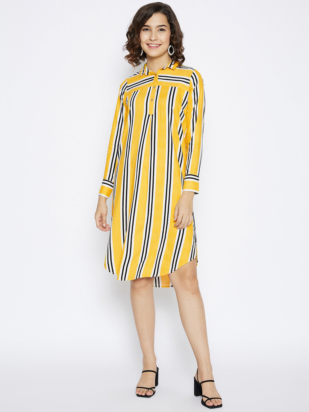 Yellow Striped shirt Dress - Women Dresses