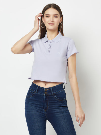 Lilac Cropped Polo T-Shirt-Women T-Shirts-Crimsoune Club