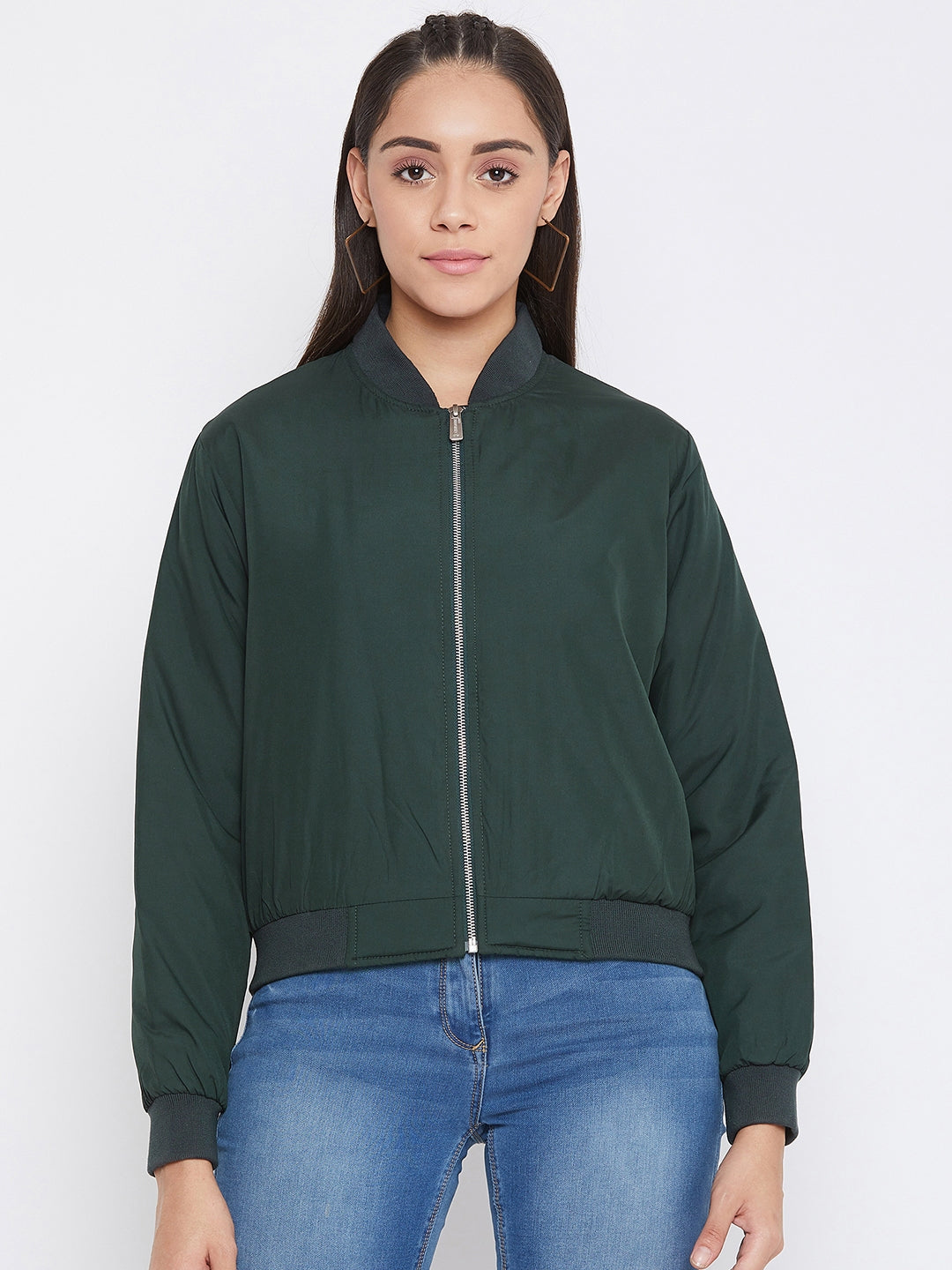 Green Mandarin Collar Jacket - Women Jackets