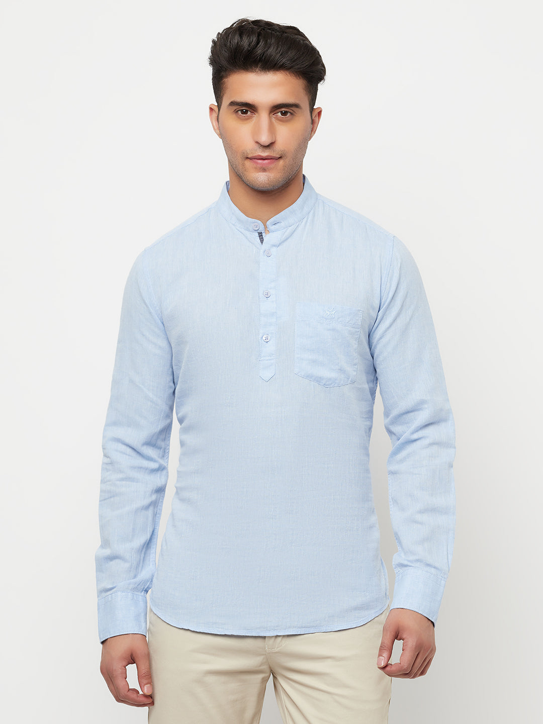 Light Blue Linen Kurta - Men Kurtas
