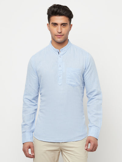 Light Blue Linen Kurta - Men Kurtas