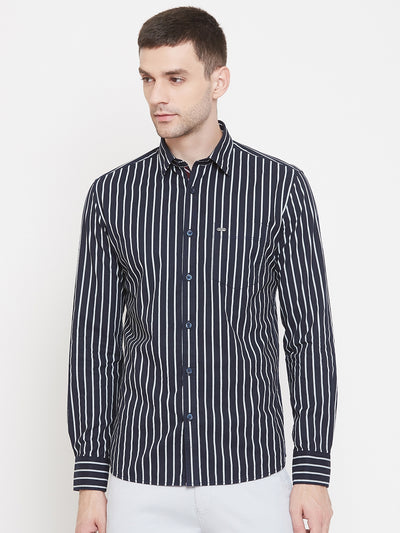 Striped Navy blue Cotton Slim Fit shirt - Men Shirts