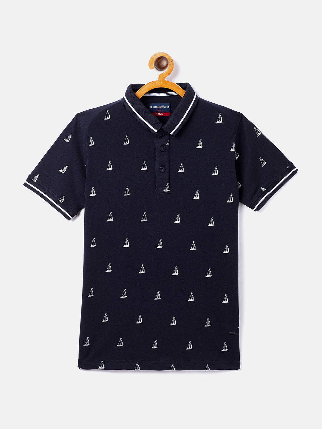 Navy Blue Printed Polo Neck T-Shirt - Boys T-Shirts