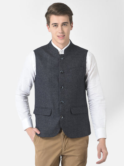  Blue Textured Waistcoat