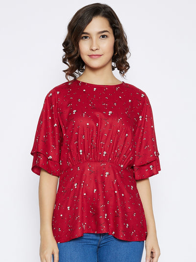 Red Floral Printed Top - Women Tops