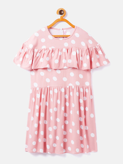 Peach Polka Dots Fit and Flare Dress - Girls Dress