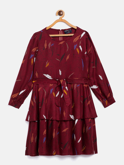Maroon Printed Fit and Flare Dress - Girls Dress