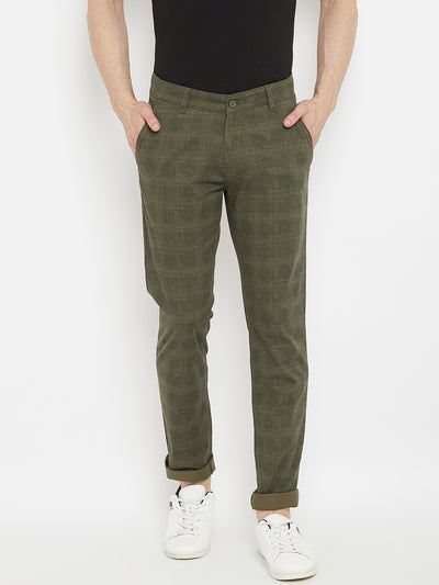 Olive Checked Trousers - Men Trousers