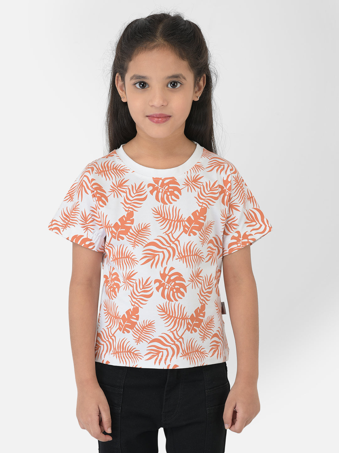 White Floral Round Neck T-Shirt - Girls T-Shirts