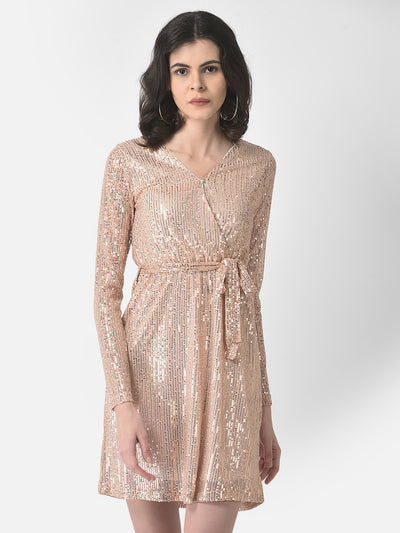 Beige Sequenced Dress-Women Dresses-Crimsoune Club