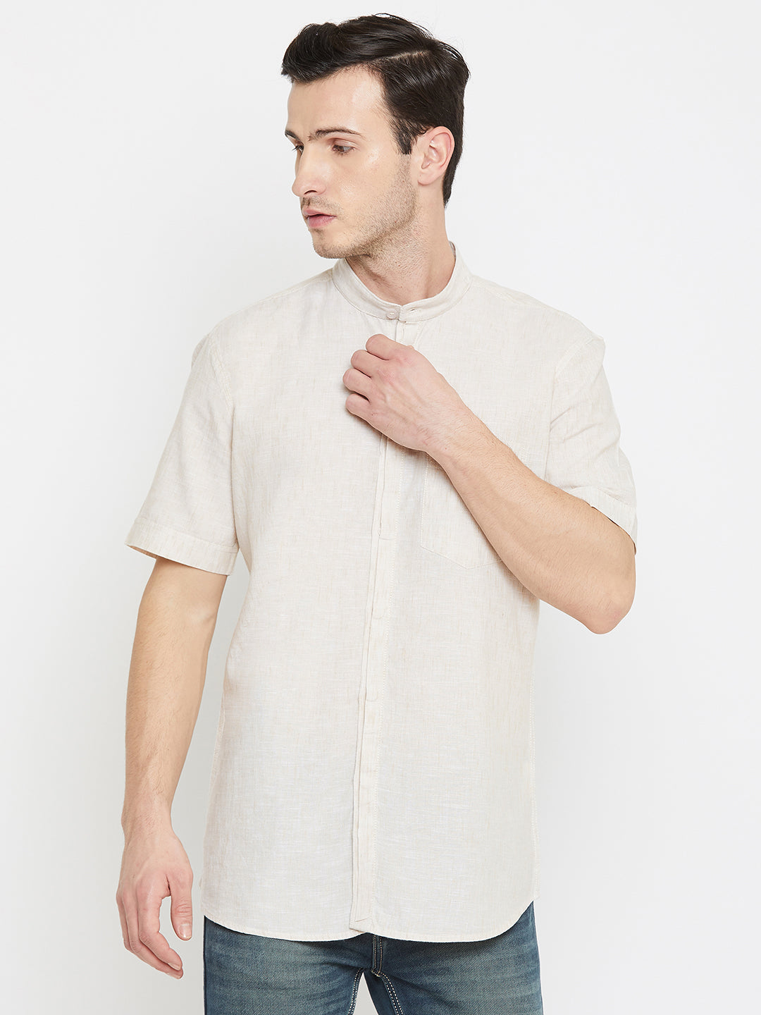 Beige Half Sleeve Shirt - Men Shirts