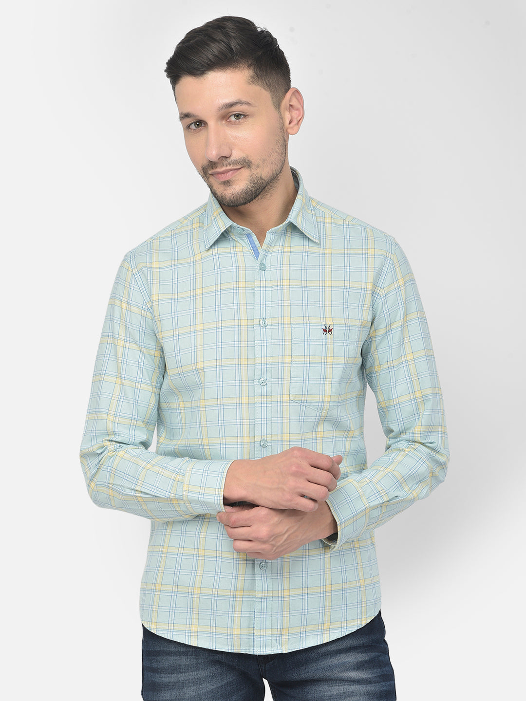 Blue Checked Spread Collar Shirt - Men Shirts