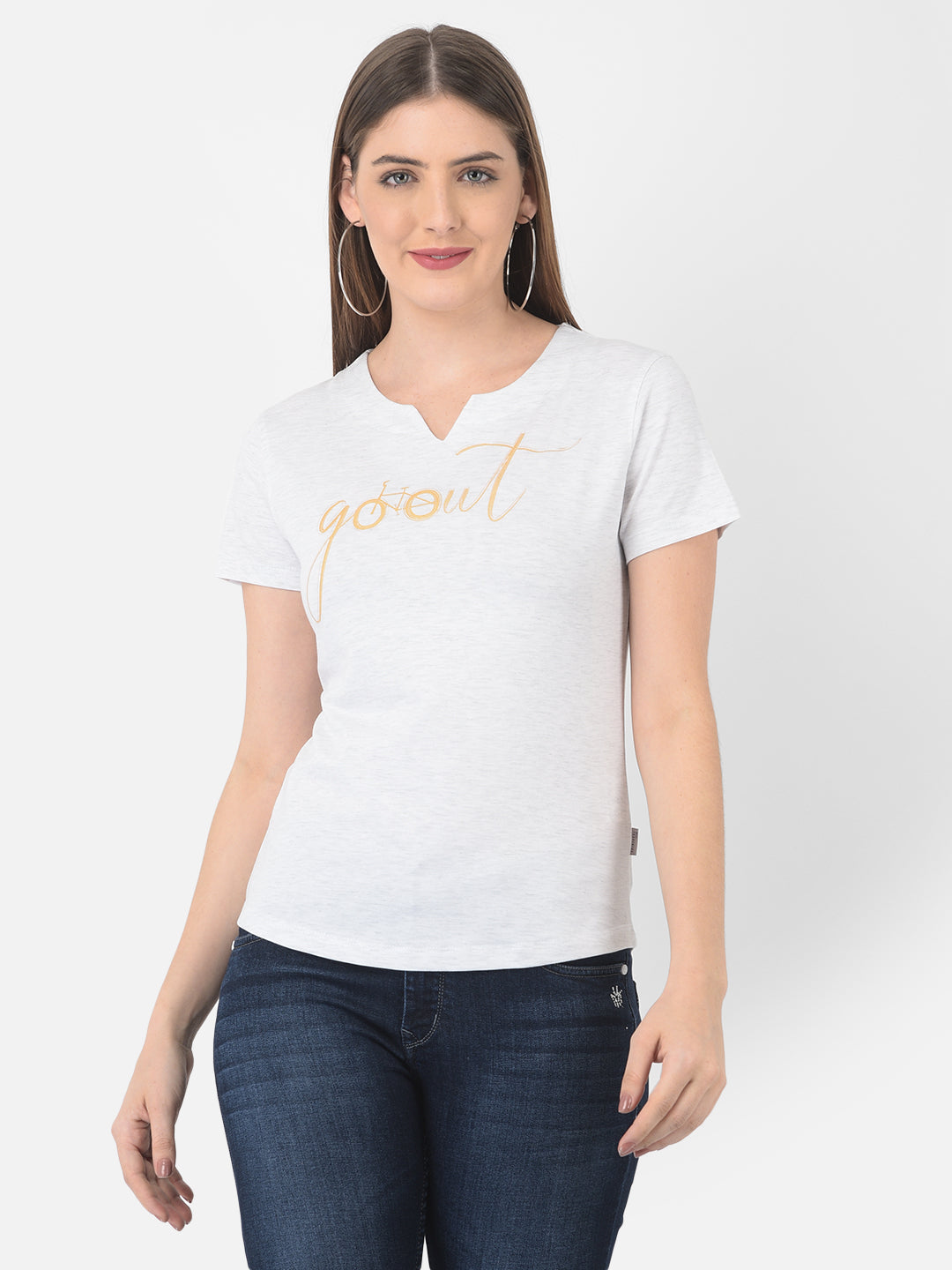 White Printed Round Neck T-Shirt - Women T-Shirts