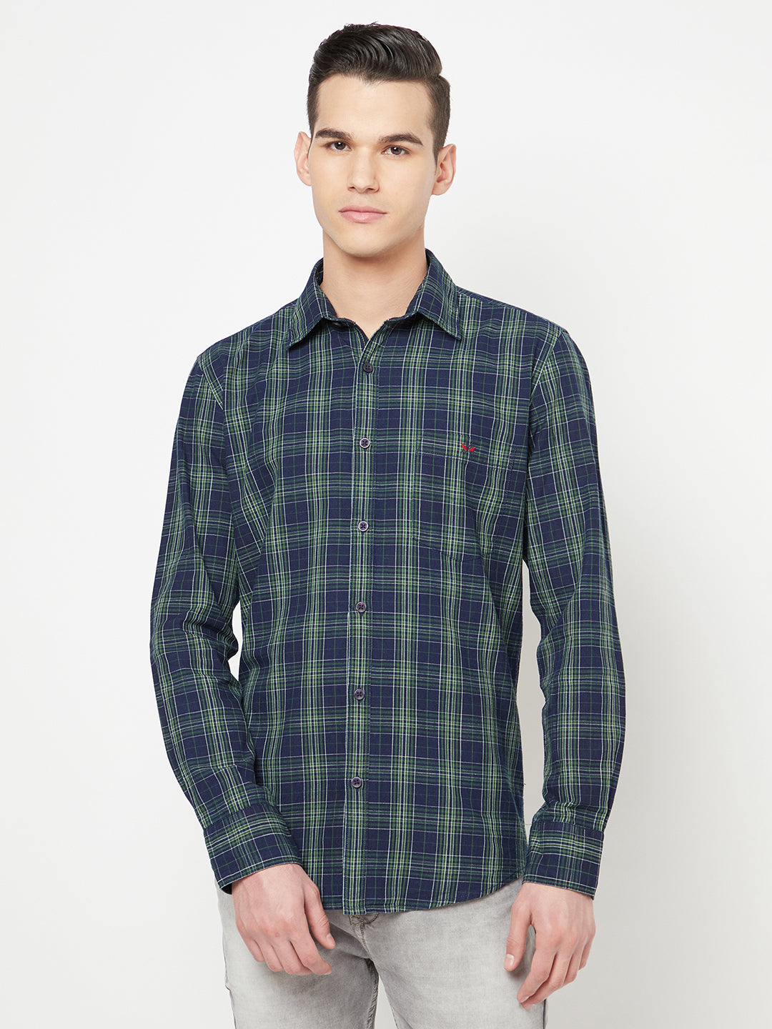 Navy Blue Checked Shirt - Men Shirts