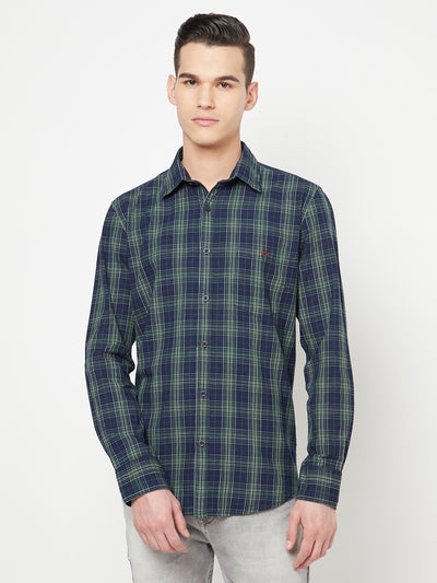 Navy Blue Checked Shirt - Men Shirts