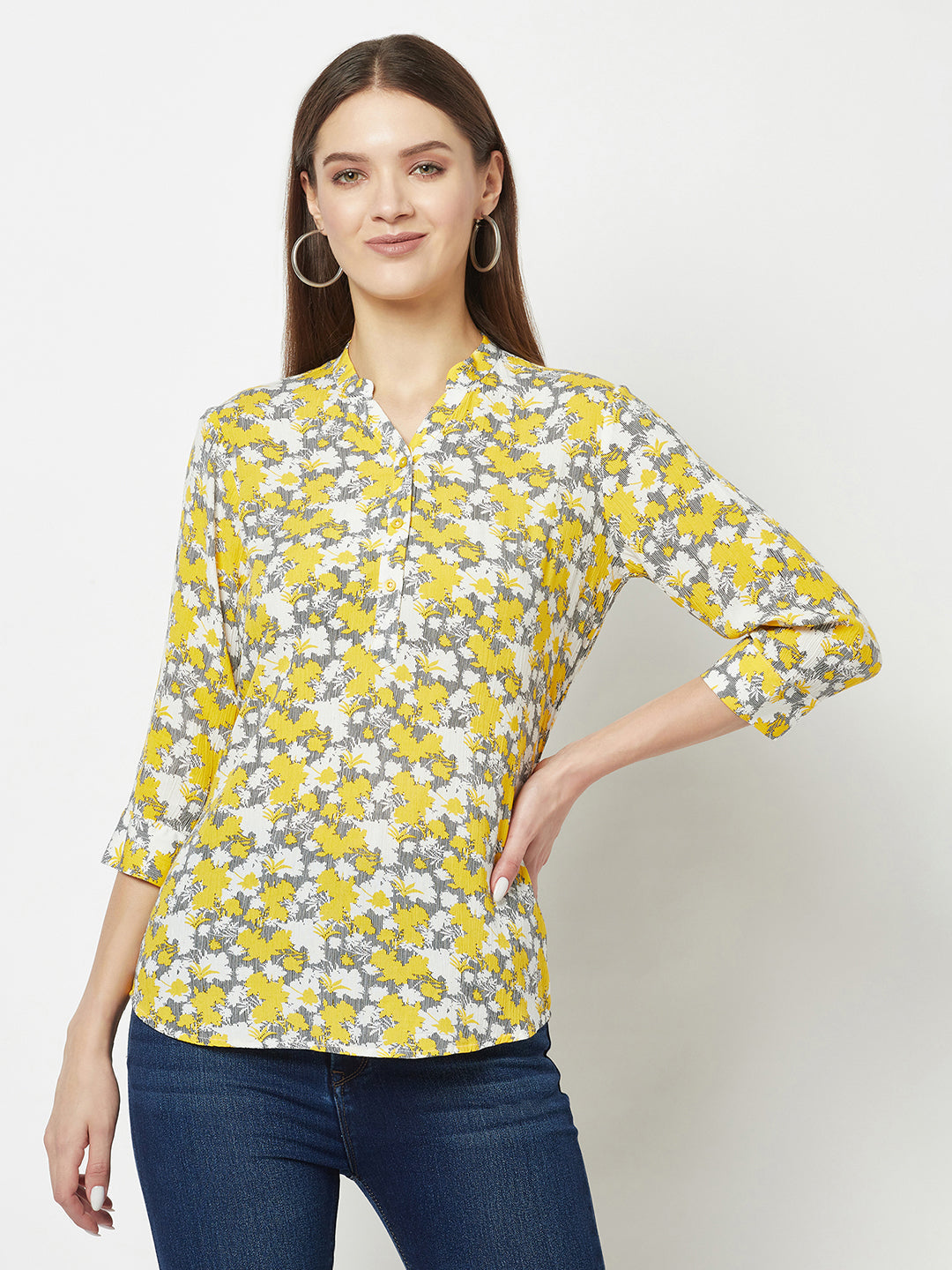  Yellow Abstract Print Top