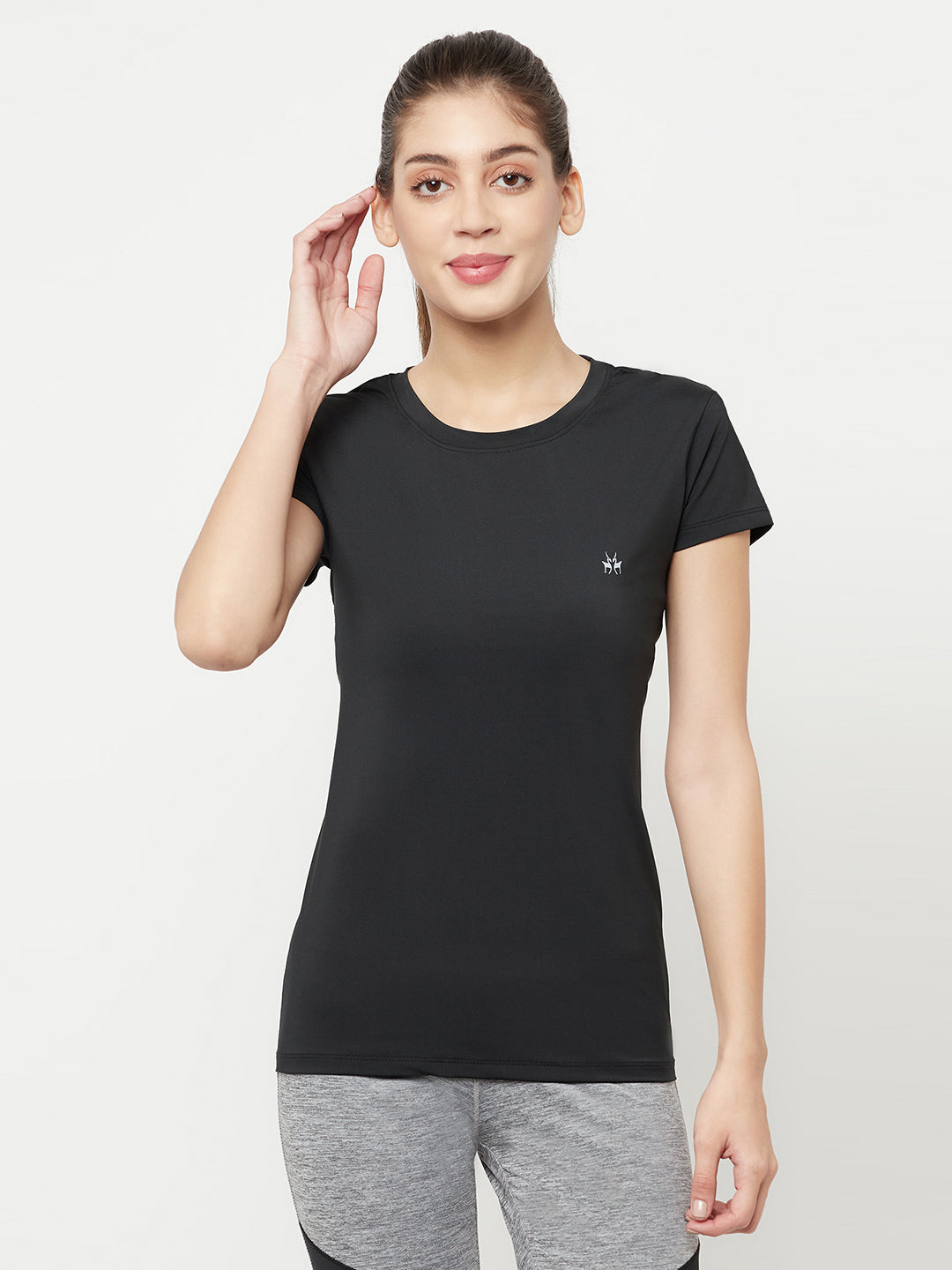 Black Round Neck Sports T-Shirt - Women T-Shirts