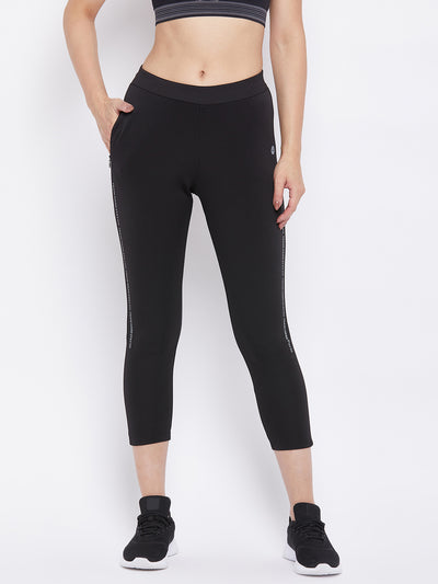 Black Cropped Track Pants - Women Track Pants