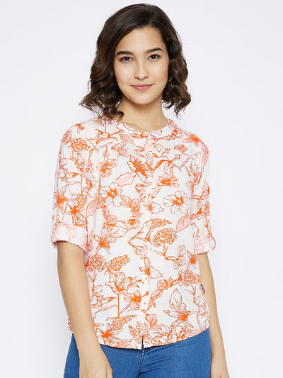 Orange Floral Printed Top - Women Tops