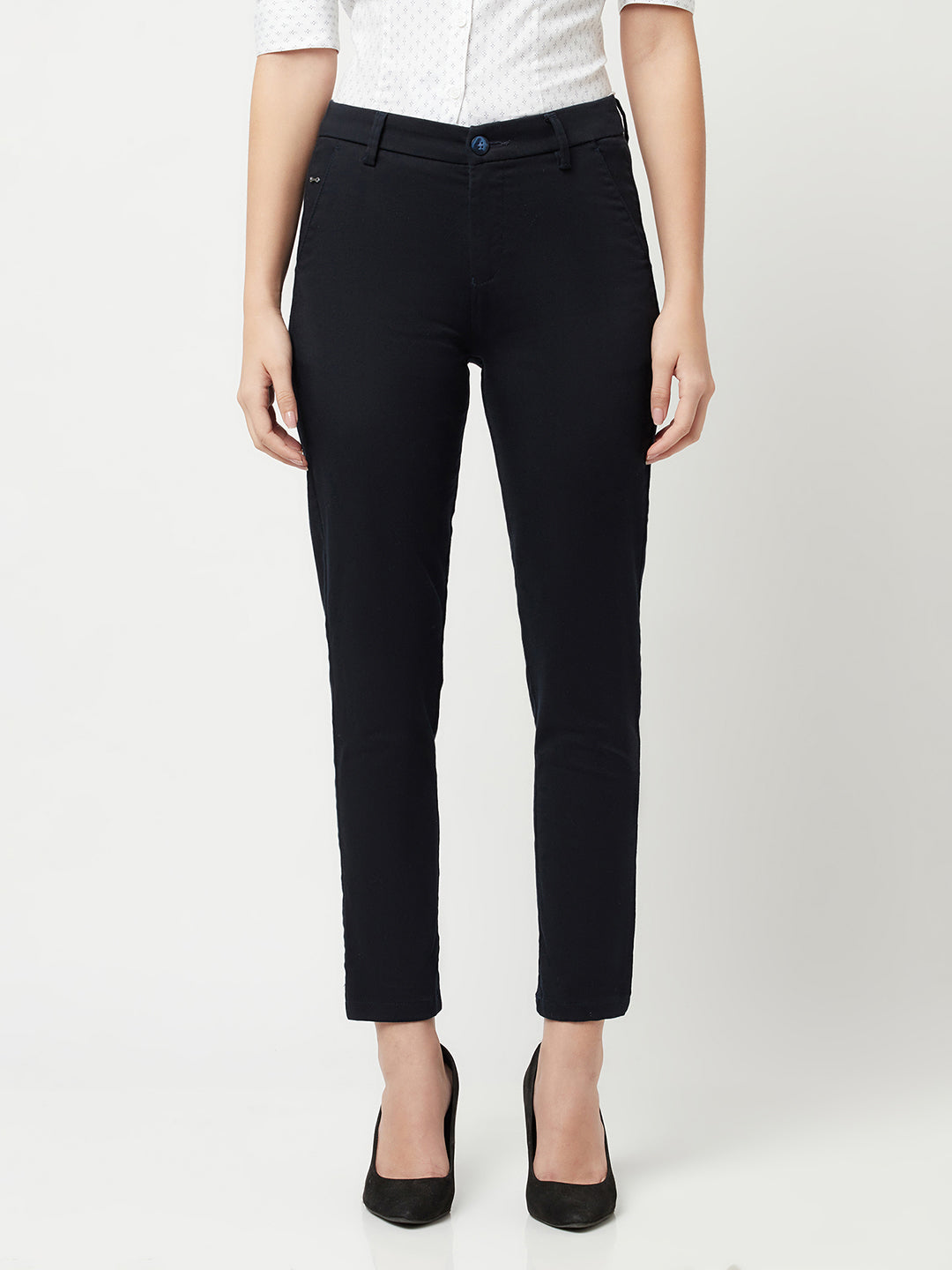 Navy Blue Trousers-Women Trousers-Crimsoune Club