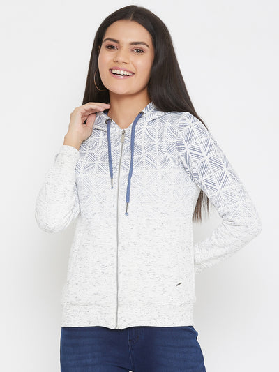 White Printed Hooded Sweatshirt - Women Sweatshirts