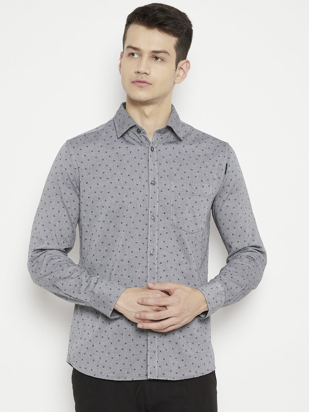 Grey Printed Slim Fit shirt - Men Shirts